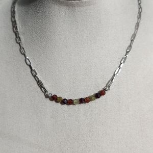 Stainless Steel Garnet Trio Necklace